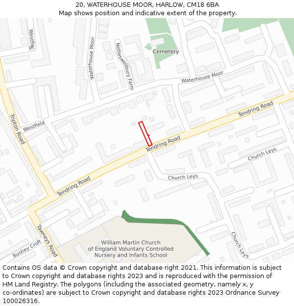 20, WATERHOUSE MOOR, HARLOW, CM18 6BA: Location map and indicative extent of plot