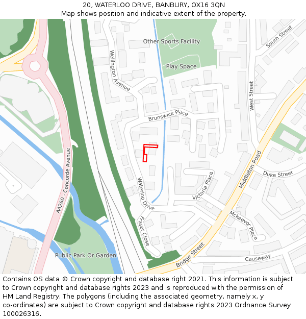 20, WATERLOO DRIVE, BANBURY, OX16 3QN: Location map and indicative extent of plot