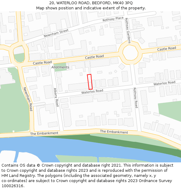 20, WATERLOO ROAD, BEDFORD, MK40 3PQ: Location map and indicative extent of plot