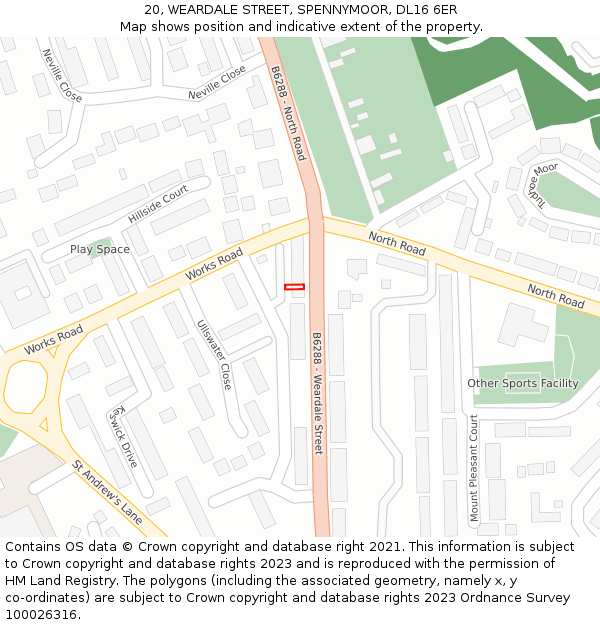 20, WEARDALE STREET, SPENNYMOOR, DL16 6ER: Location map and indicative extent of plot