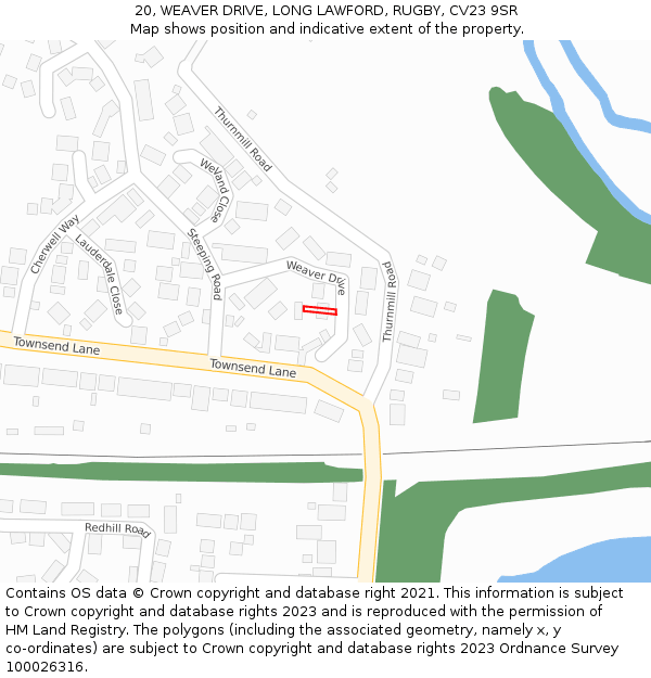 20, WEAVER DRIVE, LONG LAWFORD, RUGBY, CV23 9SR: Location map and indicative extent of plot
