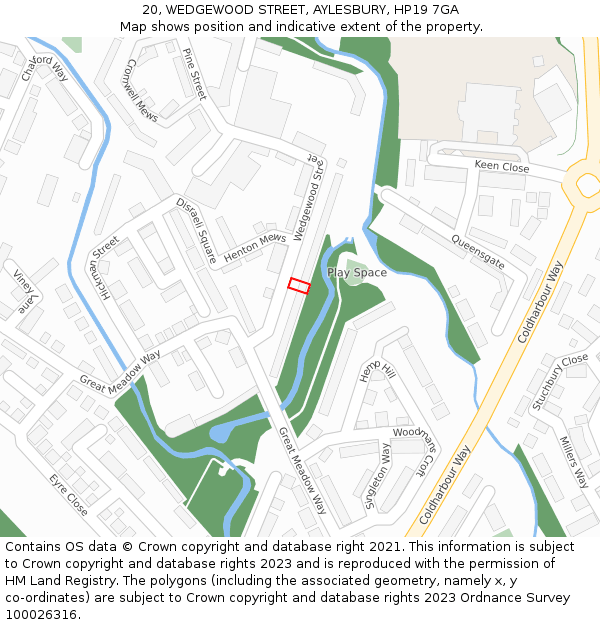 20, WEDGEWOOD STREET, AYLESBURY, HP19 7GA: Location map and indicative extent of plot