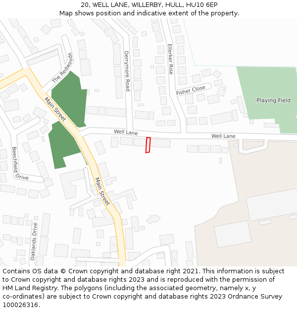 20, WELL LANE, WILLERBY, HULL, HU10 6EP: Location map and indicative extent of plot