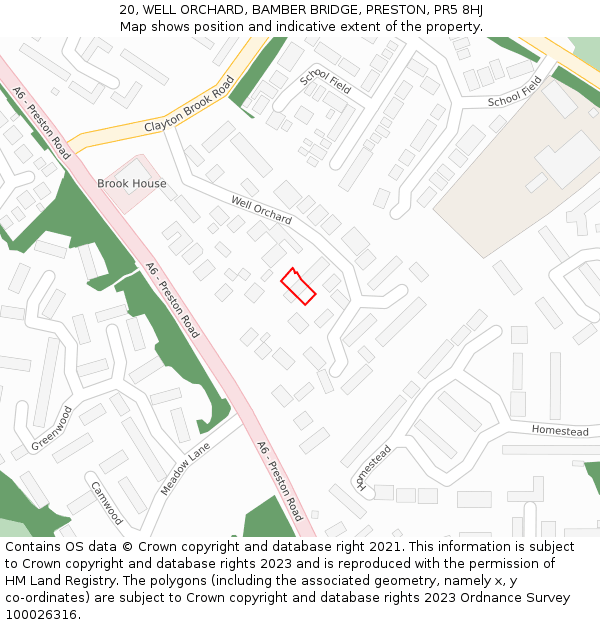 20, WELL ORCHARD, BAMBER BRIDGE, PRESTON, PR5 8HJ: Location map and indicative extent of plot
