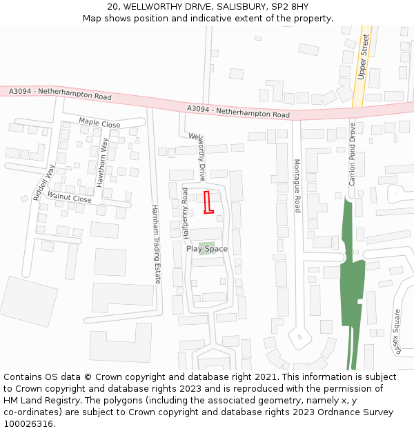 20, WELLWORTHY DRIVE, SALISBURY, SP2 8HY: Location map and indicative extent of plot
