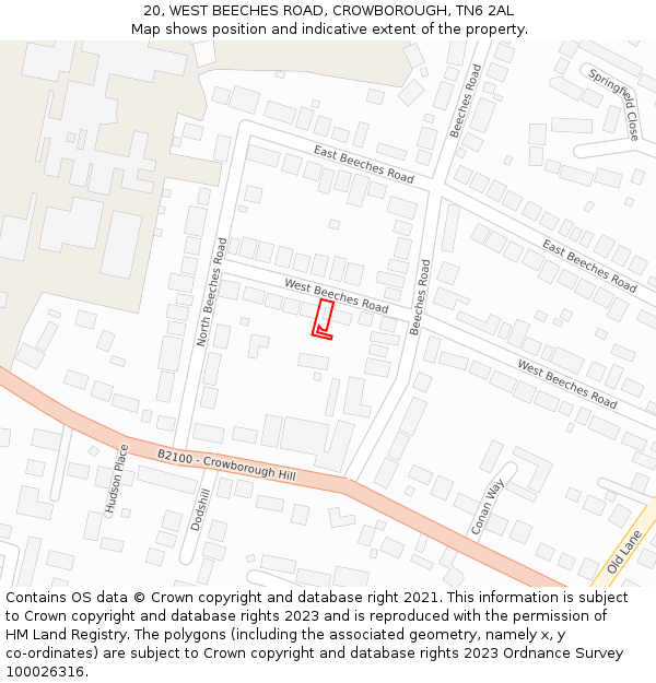 20, WEST BEECHES ROAD, CROWBOROUGH, TN6 2AL: Location map and indicative extent of plot