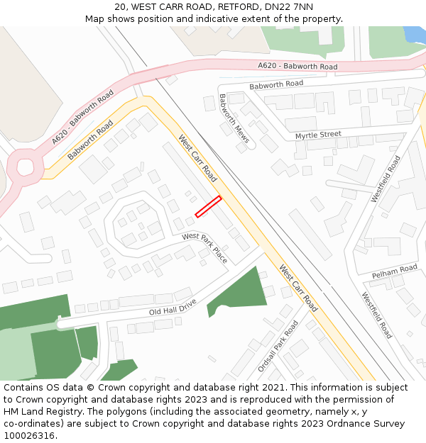 20, WEST CARR ROAD, RETFORD, DN22 7NN: Location map and indicative extent of plot