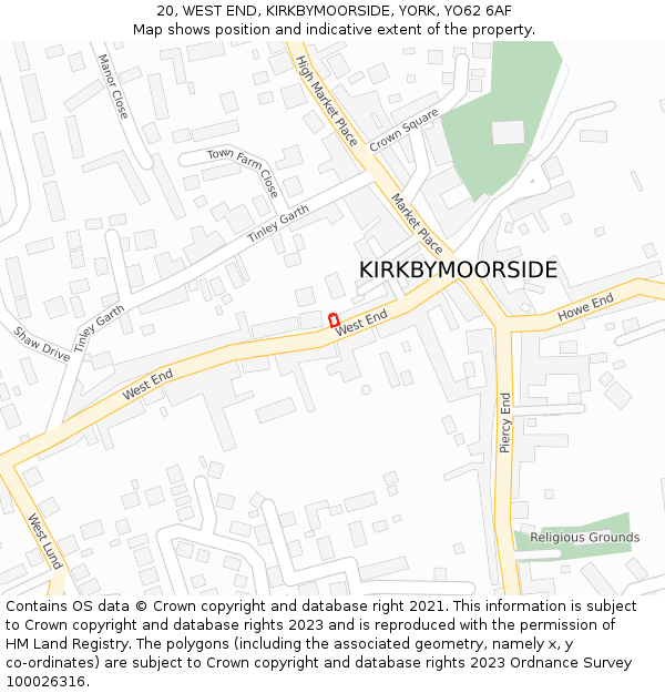 20, WEST END, KIRKBYMOORSIDE, YORK, YO62 6AF: Location map and indicative extent of plot