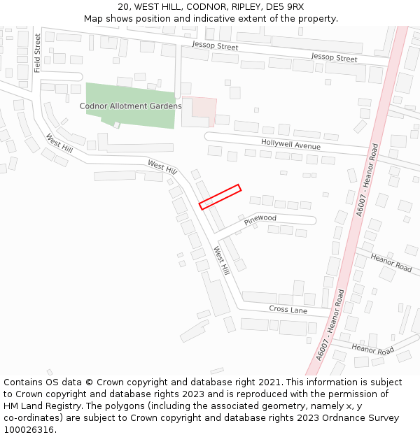 20, WEST HILL, CODNOR, RIPLEY, DE5 9RX: Location map and indicative extent of plot