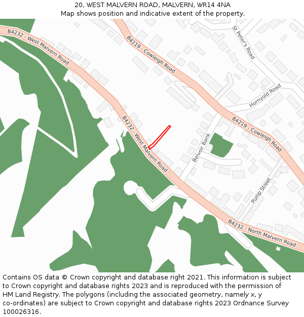 20, WEST MALVERN ROAD, MALVERN, WR14 4NA: Location map and indicative extent of plot