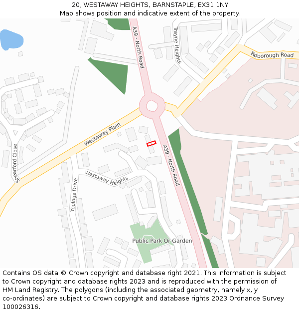20, WESTAWAY HEIGHTS, BARNSTAPLE, EX31 1NY: Location map and indicative extent of plot