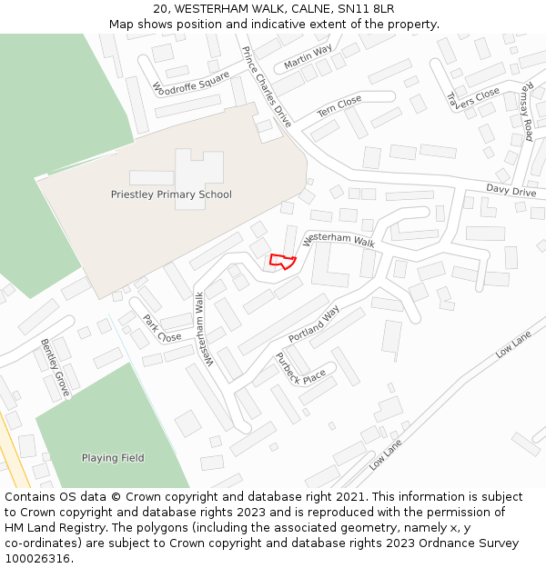 20, WESTERHAM WALK, CALNE, SN11 8LR: Location map and indicative extent of plot