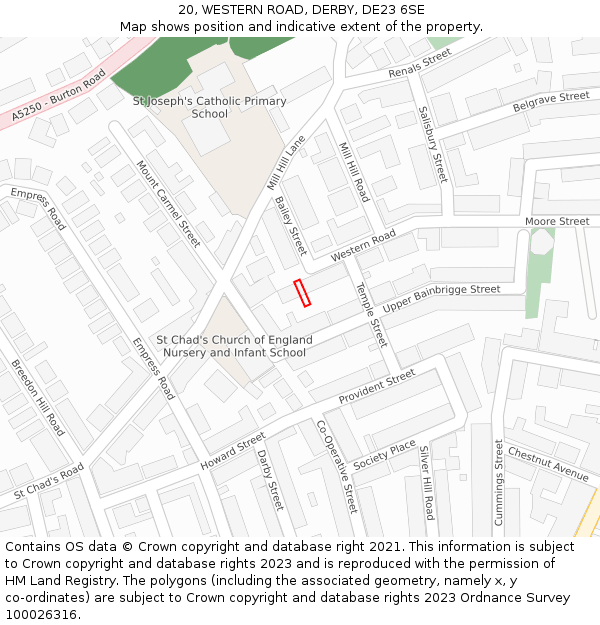 20, WESTERN ROAD, DERBY, DE23 6SE: Location map and indicative extent of plot