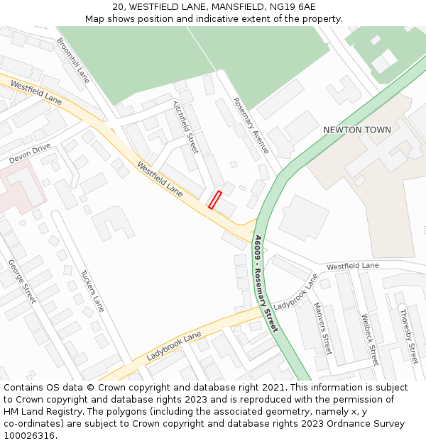 20, WESTFIELD LANE, MANSFIELD, NG19 6AE: Location map and indicative extent of plot