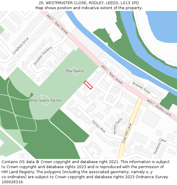 20, WESTMINSTER CLOSE, RODLEY, LEEDS, LS13 1PD: Location map and indicative extent of plot