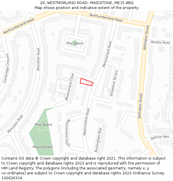 20, WESTMORLAND ROAD, MAIDSTONE, ME15 8BQ: Location map and indicative extent of plot