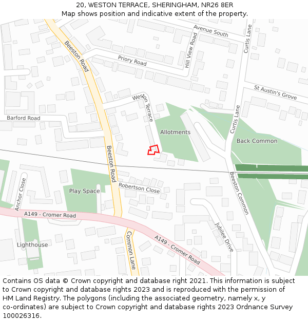 20, WESTON TERRACE, SHERINGHAM, NR26 8ER: Location map and indicative extent of plot