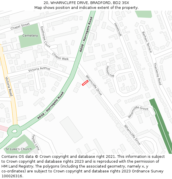 20, WHARNCLIFFE DRIVE, BRADFORD, BD2 3SX: Location map and indicative extent of plot
