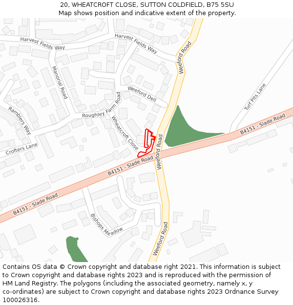 20, WHEATCROFT CLOSE, SUTTON COLDFIELD, B75 5SU: Location map and indicative extent of plot