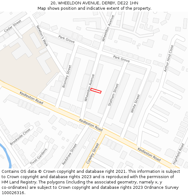 20, WHEELDON AVENUE, DERBY, DE22 1HN: Location map and indicative extent of plot