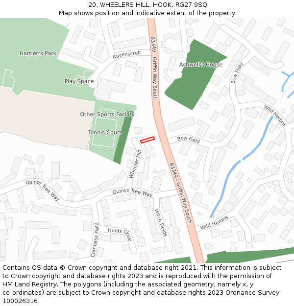 20, WHEELERS HILL, HOOK, RG27 9SQ: Location map and indicative extent of plot