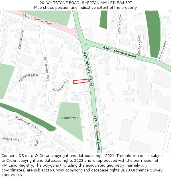 20, WHITSTONE ROAD, SHEPTON MALLET, BA4 5PT: Location map and indicative extent of plot