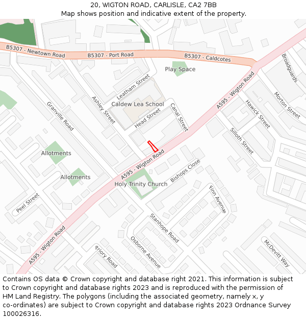 20, WIGTON ROAD, CARLISLE, CA2 7BB: Location map and indicative extent of plot