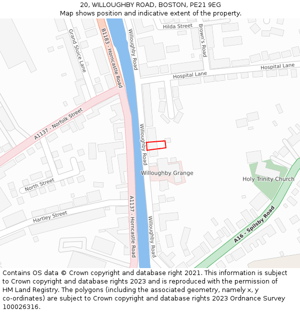 20, WILLOUGHBY ROAD, BOSTON, PE21 9EG: Location map and indicative extent of plot