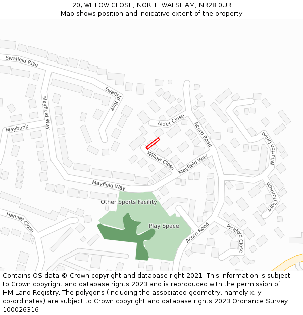 20, WILLOW CLOSE, NORTH WALSHAM, NR28 0UR: Location map and indicative extent of plot