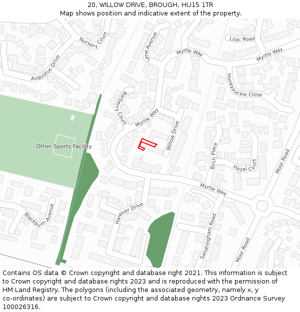 20, WILLOW DRIVE, BROUGH, HU15 1TR: Location map and indicative extent of plot