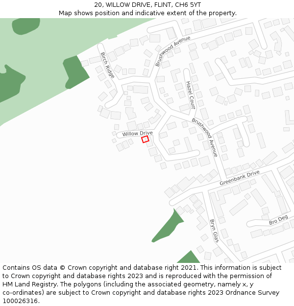 20, WILLOW DRIVE, FLINT, CH6 5YT: Location map and indicative extent of plot
