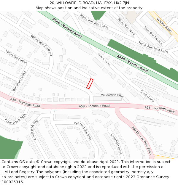 20, WILLOWFIELD ROAD, HALIFAX, HX2 7JN: Location map and indicative extent of plot