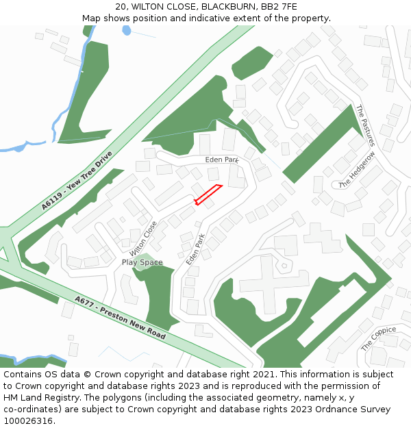 20, WILTON CLOSE, BLACKBURN, BB2 7FE: Location map and indicative extent of plot