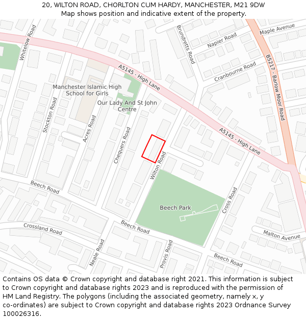 20, WILTON ROAD, CHORLTON CUM HARDY, MANCHESTER, M21 9DW: Location map and indicative extent of plot