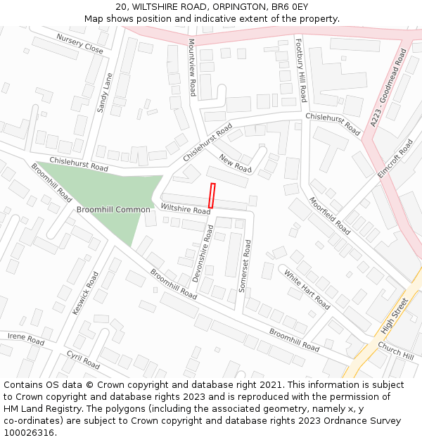 20, WILTSHIRE ROAD, ORPINGTON, BR6 0EY: Location map and indicative extent of plot