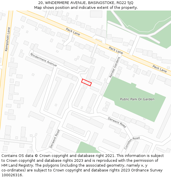 20, WINDERMERE AVENUE, BASINGSTOKE, RG22 5JQ: Location map and indicative extent of plot