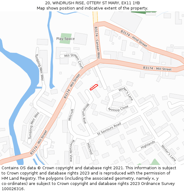 20, WINDRUSH RISE, OTTERY ST MARY, EX11 1YB: Location map and indicative extent of plot