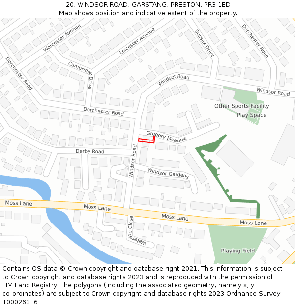 20, WINDSOR ROAD, GARSTANG, PRESTON, PR3 1ED: Location map and indicative extent of plot