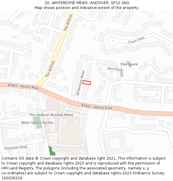 20, WINTERDYNE MEWS, ANDOVER, SP10 3AG: Location map and indicative extent of plot