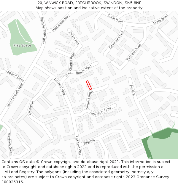 20, WINWICK ROAD, FRESHBROOK, SWINDON, SN5 8NF: Location map and indicative extent of plot