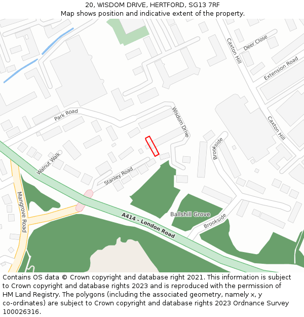 20, WISDOM DRIVE, HERTFORD, SG13 7RF: Location map and indicative extent of plot