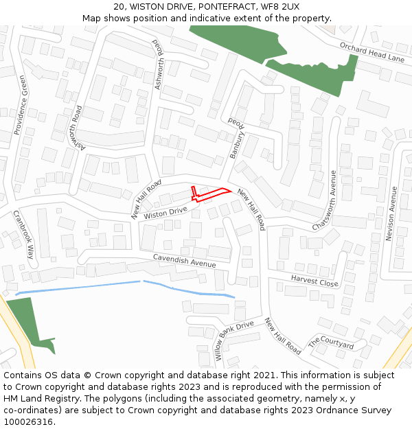 20, WISTON DRIVE, PONTEFRACT, WF8 2UX: Location map and indicative extent of plot