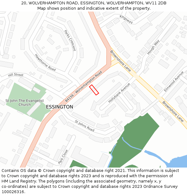 20, WOLVERHAMPTON ROAD, ESSINGTON, WOLVERHAMPTON, WV11 2DB: Location map and indicative extent of plot