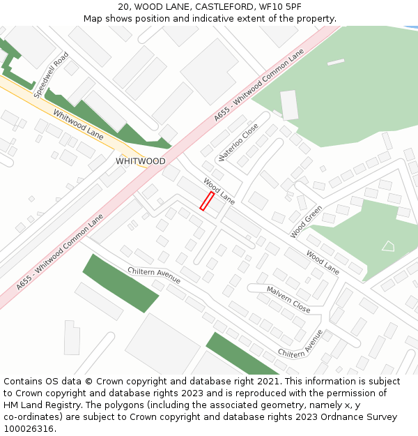 20, WOOD LANE, CASTLEFORD, WF10 5PF: Location map and indicative extent of plot
