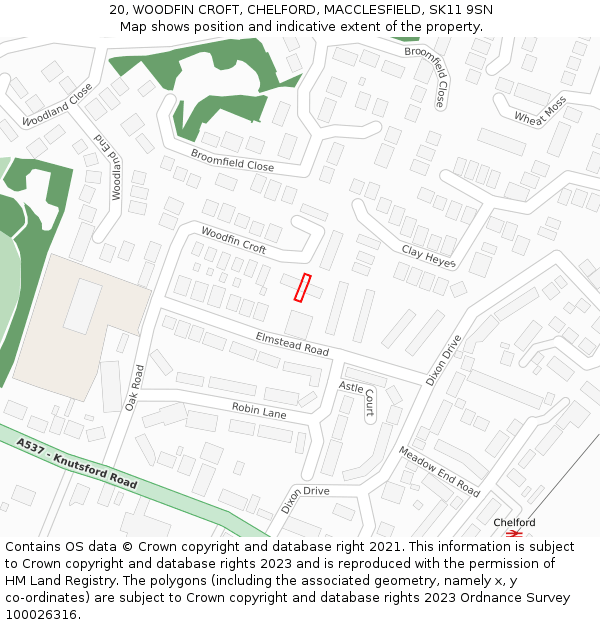 20, WOODFIN CROFT, CHELFORD, MACCLESFIELD, SK11 9SN: Location map and indicative extent of plot