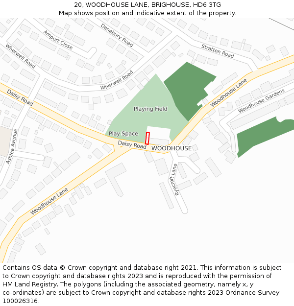 20, WOODHOUSE LANE, BRIGHOUSE, HD6 3TG: Location map and indicative extent of plot