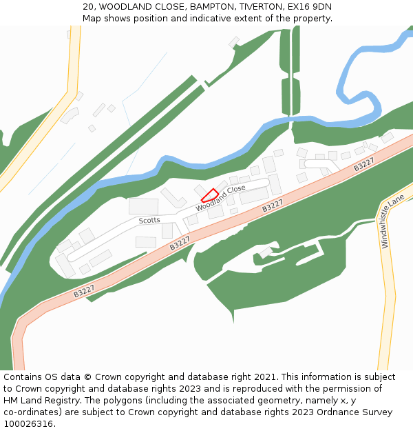 20, WOODLAND CLOSE, BAMPTON, TIVERTON, EX16 9DN: Location map and indicative extent of plot