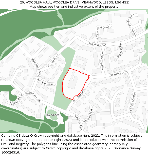 20, WOODLEA HALL, WOODLEA DRIVE, MEANWOOD, LEEDS, LS6 4SZ: Location map and indicative extent of plot