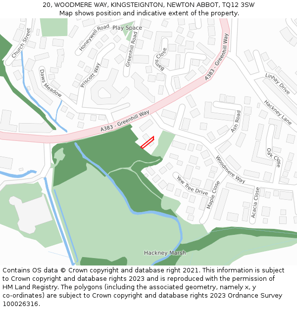 20, WOODMERE WAY, KINGSTEIGNTON, NEWTON ABBOT, TQ12 3SW: Location map and indicative extent of plot