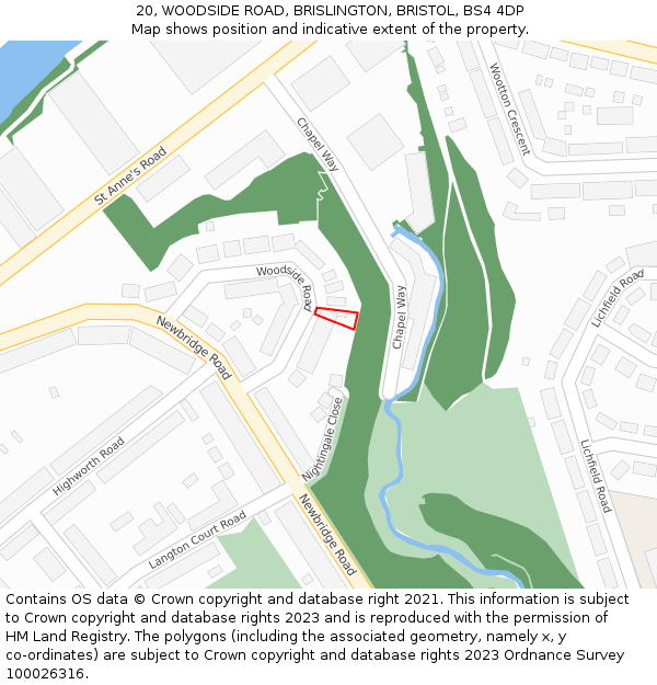 20, WOODSIDE ROAD, BRISLINGTON, BRISTOL, BS4 4DP: Location map and indicative extent of plot